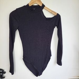 Mixed Threads one cold shoulder black ribbed Bodysuit